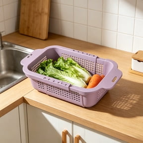 Expandable Colander Adjustable Strainer Basket, 13 Inch Kitchen Sink Colander with Sturdy Plastic Build, Space Saving Expandable Strainer for Washing Vegetables Pasta Fruit