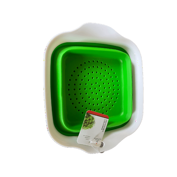 Expandable Collapsible Colander 10 inch Square Dishwasher Safe Green/White