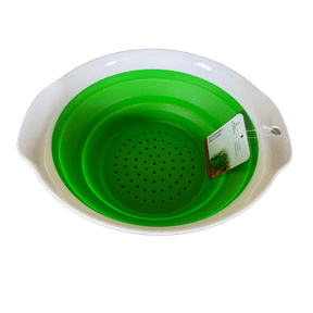 Expandable Collapsible Colander 11" x 9" Round Dishwasher Safe Green/White