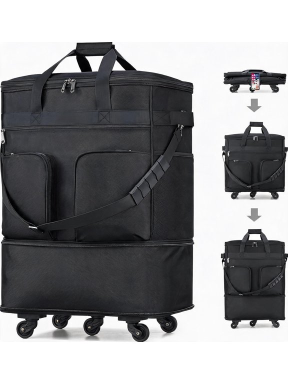 Expandable Collapsible Luggage with 5 Spinner Wheels Black 98L Water-Resistant Polyester 19x13x27.2 Inches 6.1 lb