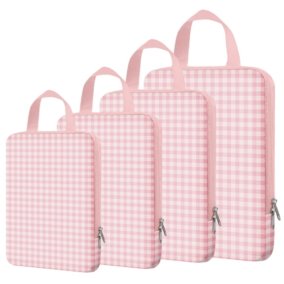 Expandable Compression Packing Cubes for 3–7 Day Travel, Solid & Plaid Fabric Travel Organizers, Double-Zipper Storage Bags for Carry-On & Suitcases