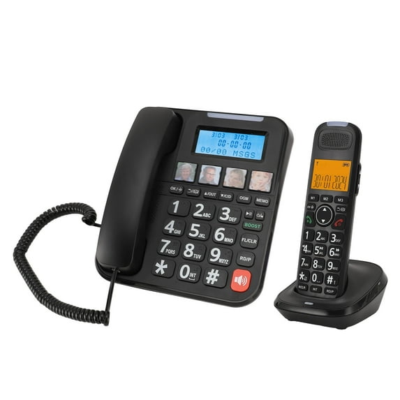 Expandable Corded/Cordless Phone System with Answering Machine, Big Button Senior Phone with Caller ID/Call Blocking & Handset/Amplified Speakerphones, Landline Business Telephones, Black