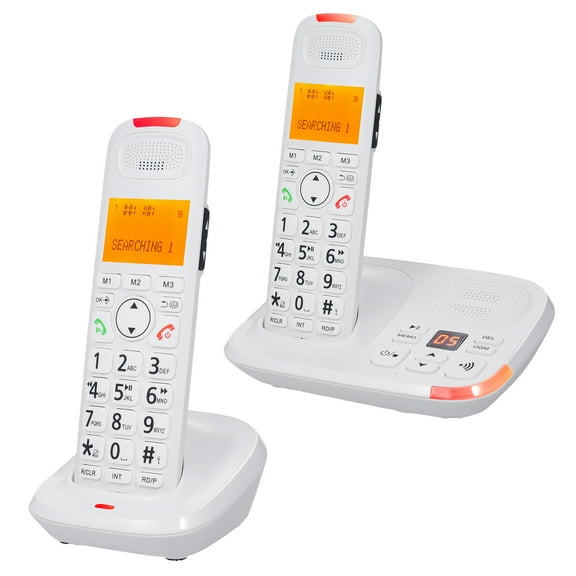 Expandable Cordless Phone Landline Cordless Phone 1.8in Large LCD Display Big Buttons Expandable Phone System with Answering Function with 2 Handset