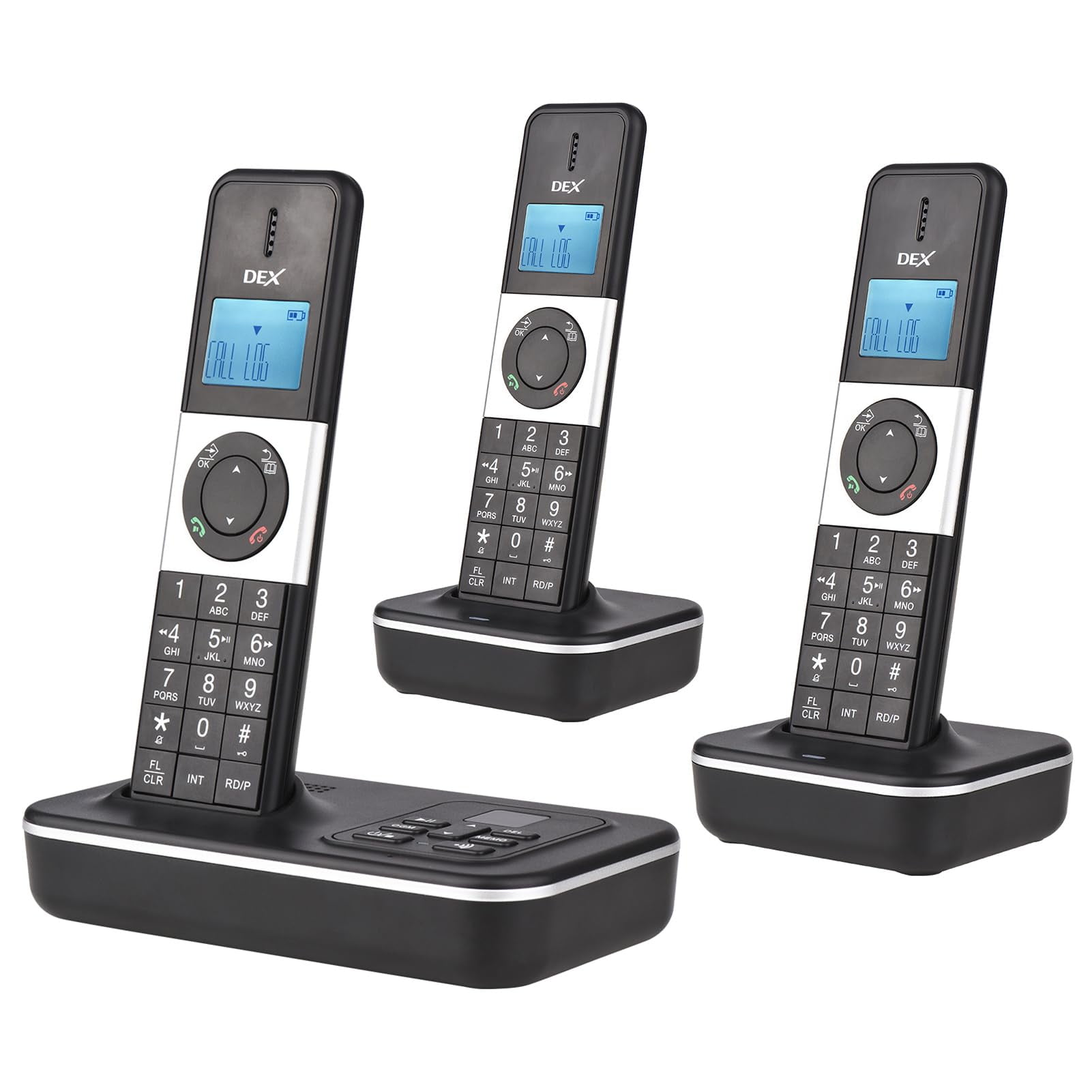 Expandable Cordless Phone System with Answering Machine, 3 Handset Cordless Home Phone, Full Duplex Speakerphone, Caller ID/Call Waiting, Multiple Display Languages, Landline Business Telephones