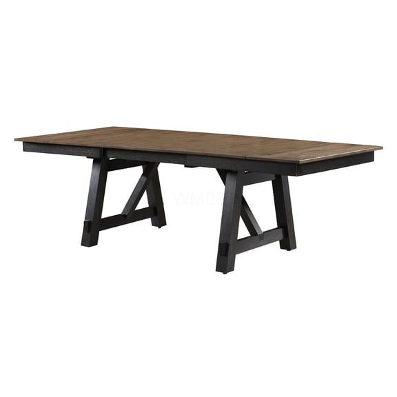 Expandable Cottage Dining Table with Self-Storing Leaves, Charcoal Two-Tone Wood Finish, Trestle Base for Dining Room
