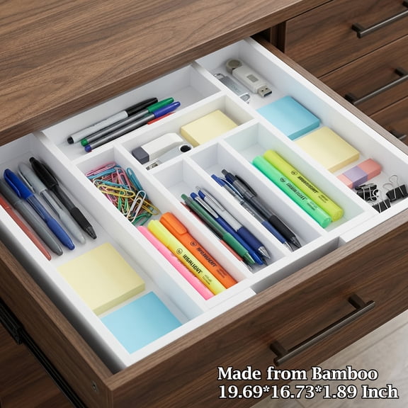 Expandable Cutlery Drawer Organizer - Adjustable Silverware Tray for Kitchen Utensils, Knives Forks Spoons, with Labels, Fits Messy Drawers in Bedroom Living Room & Bathroom