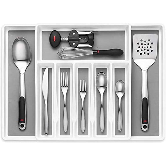 Expandable Cutlery Drawer Organizer, Flatware Drawer Tray for Silverware, Serving Utensils, Multi-Purpose Storage for Kitchen, Office, Bathroom Supplies