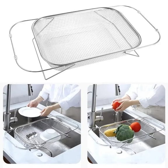 Expandable Cutlery Drying Rack Kitchen Sink Drain Basket Stainless Steel Drain Basket Kitchen Storage Trays,1 x Drain Basket,Silver