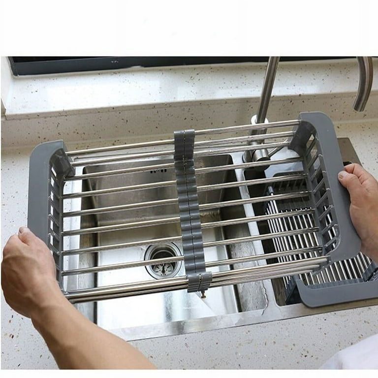 Retractable Stainless Steel Drain Basket Kitchen Sink Drain Rack Bowl  Tableware Plate Storage Holder Dish Drying