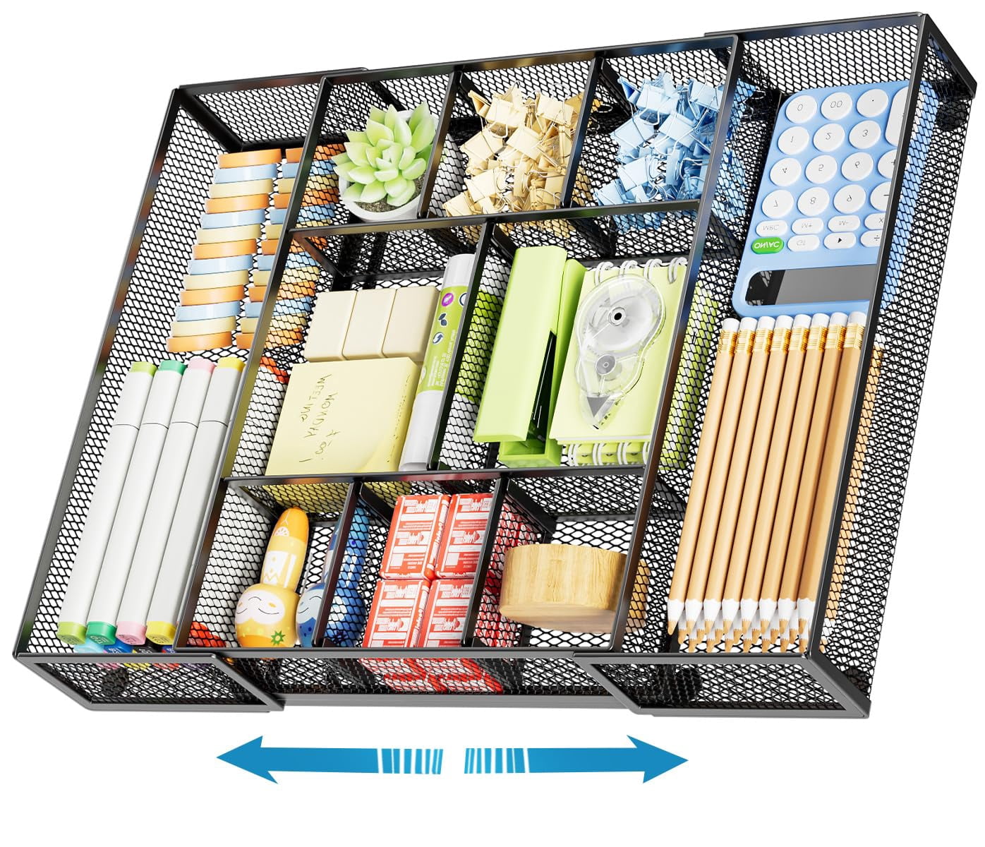Expandable-black Mesh Desktop Drawer Organizer for Office Supplies, Makeup and Vanity