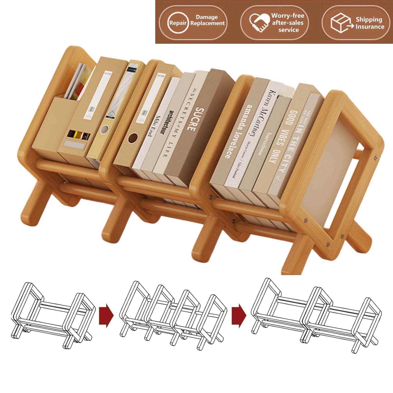 Wood Desktop Bookshelf,Expandable Desktop Bookshelf, Adjustable Book ...