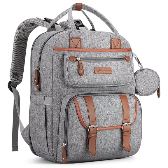 Expandable Diaper Backpack 6-8gal for Moms Dads, TSA-Approved Baby Bag with Changing Pad & Stroller Straps, Durable Polyester Travel Backpack Grey