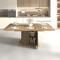 thumbnail image 1 of Expandable Dining Table with 2-Tier Storage Shelf, Modern Rectangular Dinner Table for 6-10 people, Wooden Space-Saving Table with Fluted Base and Gold Handles, Brown, 1 of 6