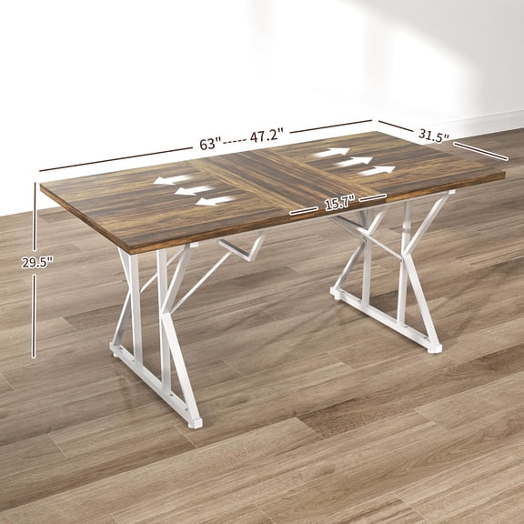 Expandable Dining Table for 4-6 People, Farmhouse Kitchen Desk with Metal Trestle Base, Distressed Brown Finish
