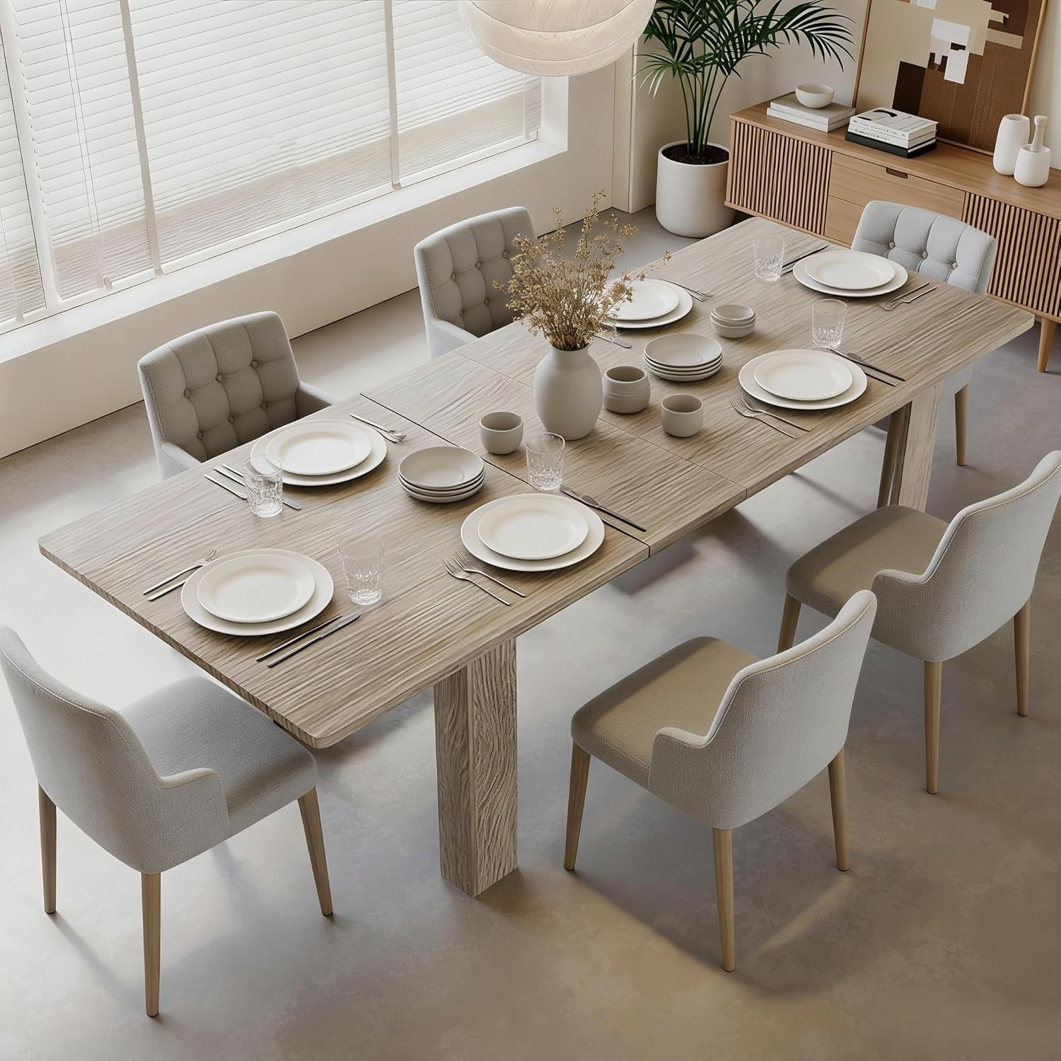 Extantable Table Expandable Dining Table for 6-10, 55
