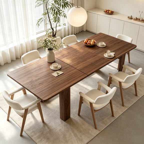 JassmiPkwy Extendable Dining Table for 4-8 People with Seamless Extension from 55 to 86.6 Inches for Small Spaces, Dining Room, Kitchen, Living Room-Brown