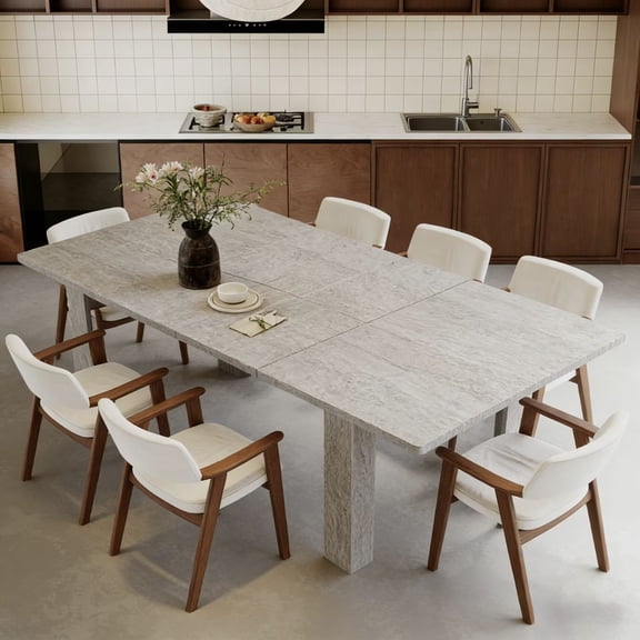 JassmiPkwy Solid Wood Extendable Dining Table for 4-8 People with Seamless Extension from 55 to 86.6 Inches for Small Spaces, Dining Room, Kitchen, Living Room-White