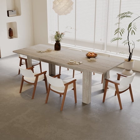 JassmiPkwy Expandable Rectangular Brown Indoor Dining Table, 55"- 86.6"L x 35.4"D x 30.3"H-Oak