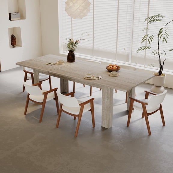 JassmiPkwy Expandable Rectangular Brown Indoor Dining Table, 55"- 86.6"L x 35.4"D x 30.3"H-Oak