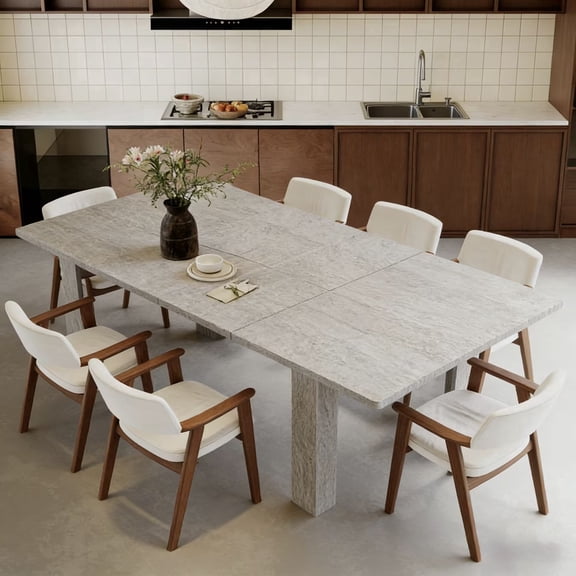 JassmiPkwy Solid Wood Extendable Dining Table for 4-8 People with Seamless Extension from 55 to 86.6 Inches for Small Spaces, Dining Room, Kitchen, Living Room-White