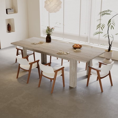 JassmiPkwy Expandable Rectangular Brown Indoor Dining Table, 55"- 86.6"L x 35.4"D x 30.3"H-Oak