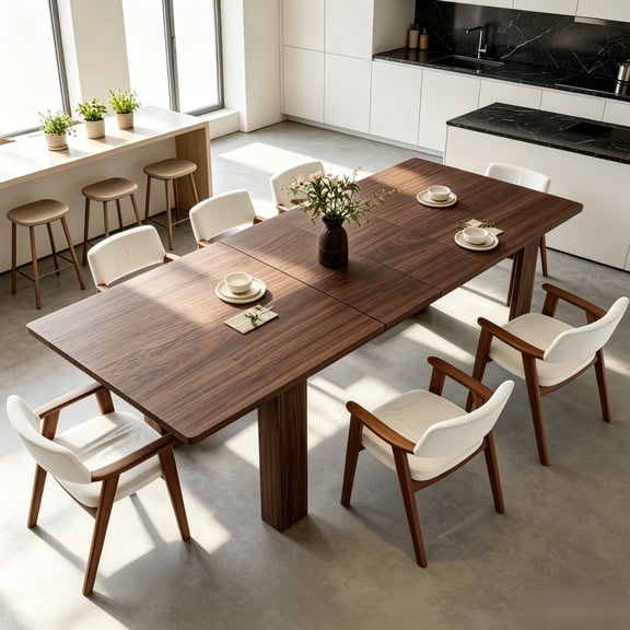 JassmiPkwy Solid Wood Extendable Dining Table for 4-8 People with Seamless Extension from 55 to 86.6 Inches for Small Spaces, Dining Room, Kitchen, Living Room-Brown