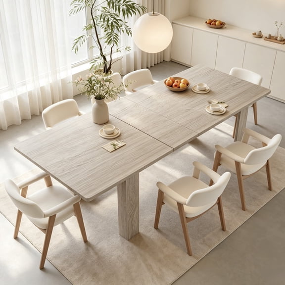 JassmiPkwy Extendable Dining Table for 4-8 People with Seamless Extension from 55 to 86.6 Inches for Small Spaces, Dining Room, Kitchen, Living Room-Oak