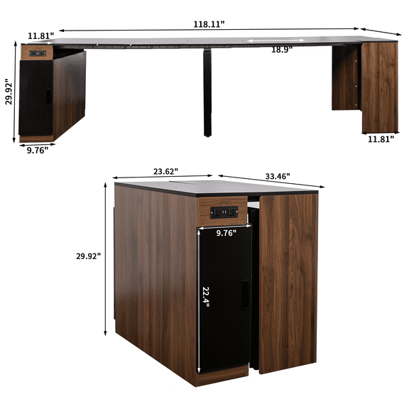 Expandable Dining Table with Charging Station, 5 Extension Panels, Particle Board & MDF for Home Party
