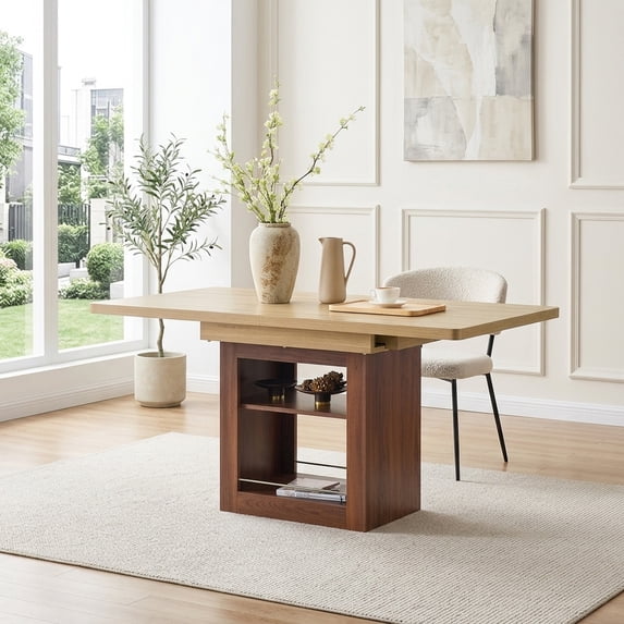 Expandable Dining Table with Storage - 59" to 71" Walnut Finish, Seats 4-8