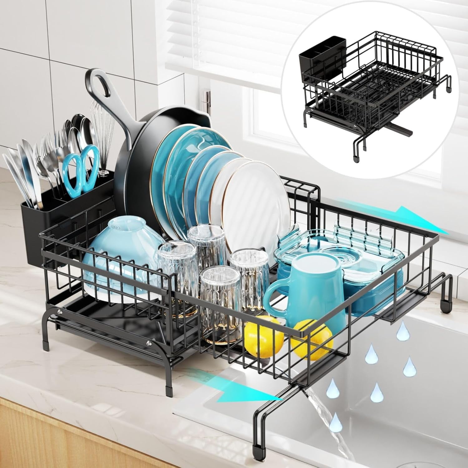 Expandable Dish Drying Rack - Anti-Rust 2-in-1 Dish Racks for Kitchen ...