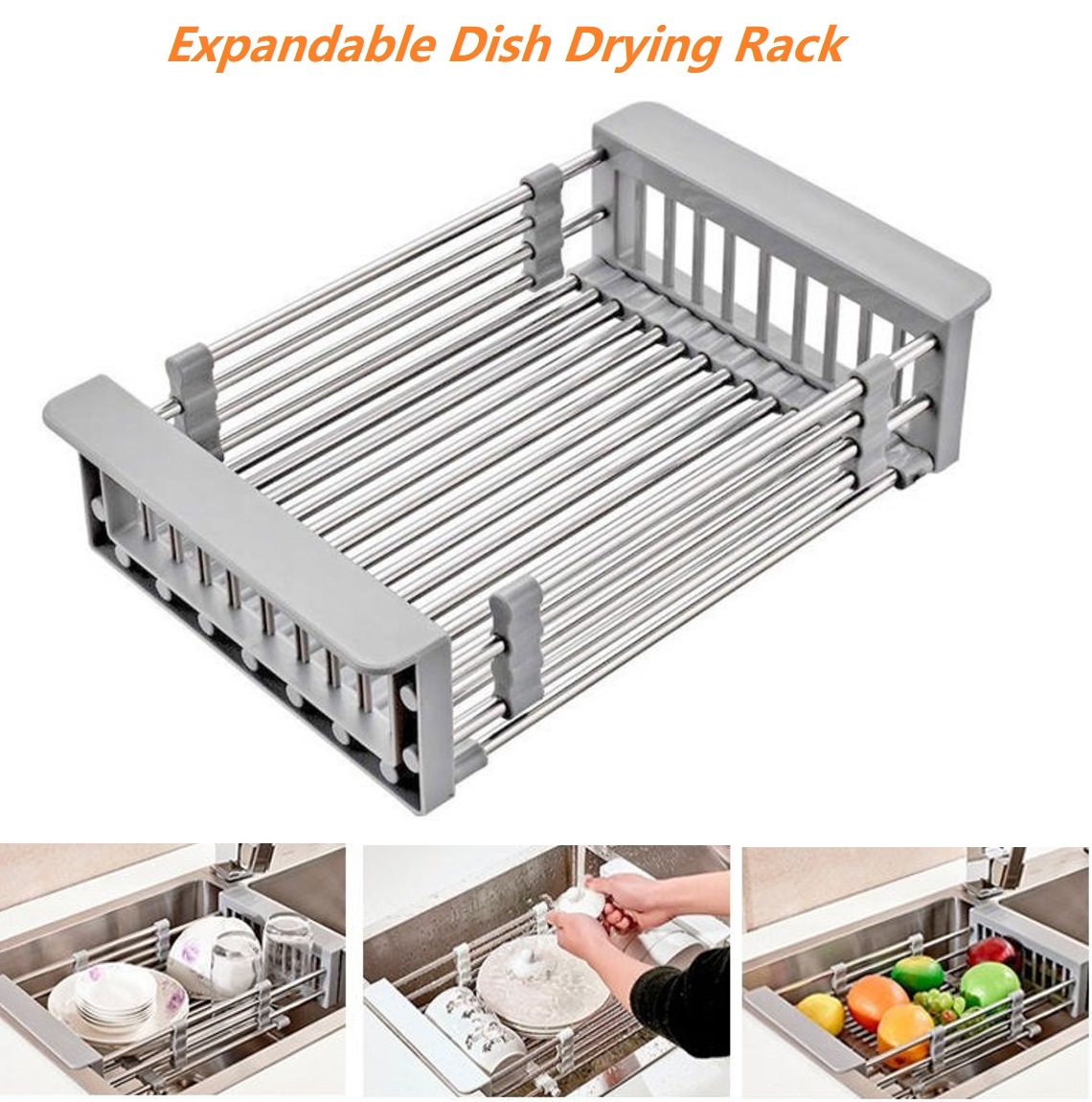 SANNO Expandable Dish Drying Rack Sink Dishes Drainer , Dish Rack with ...