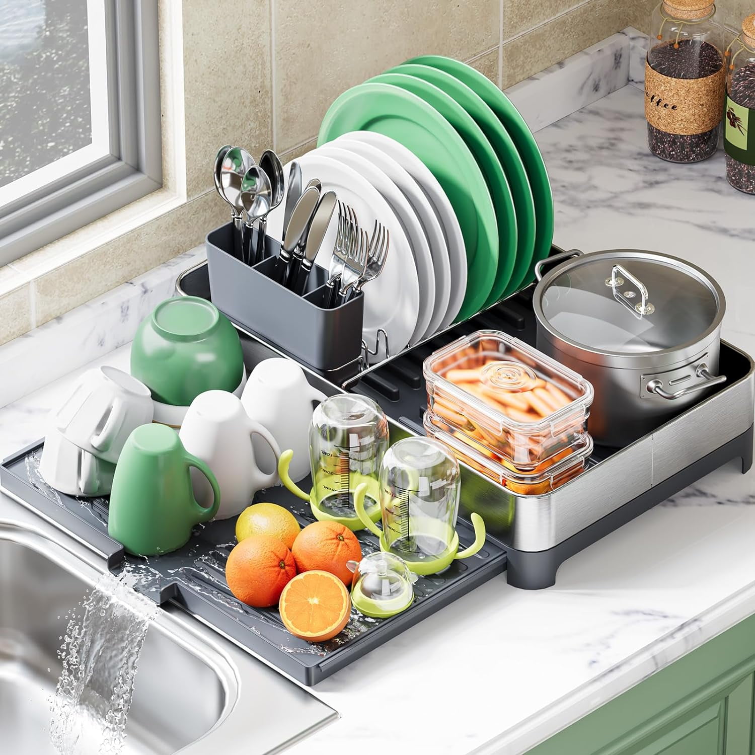 Expandable Dish Drying Rack for Kitchen Counter, 304 Stainless Steel ...