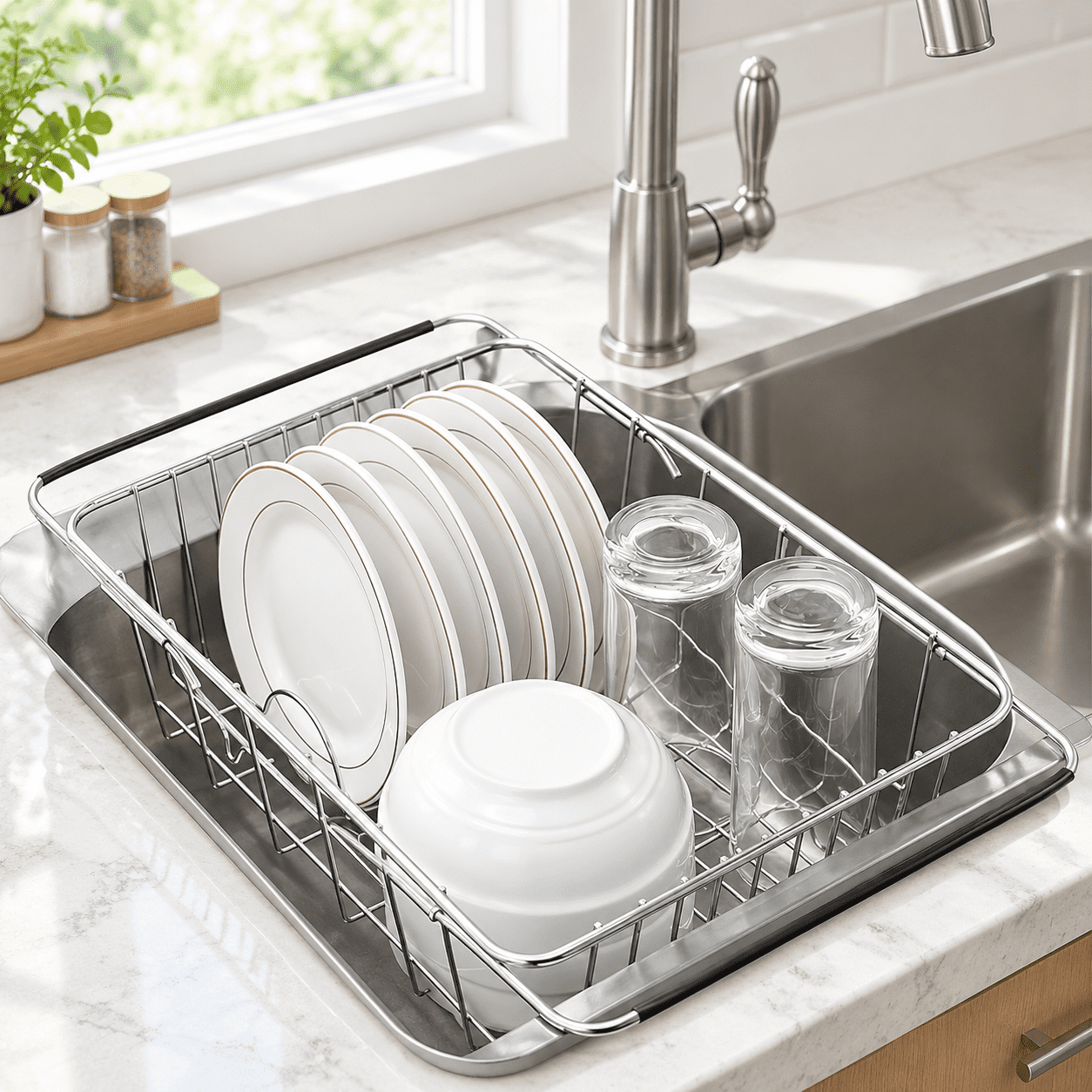 Ss Rack Self Expandable Dish Drying Rack, Rustproof Stainless Over Sink Dish Drainer ...