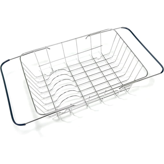 Expandable Dish Drying Rack in Sink or Over The Sink - 18/8 Stainless Steel Dish Rack/Drainer/Strainer/Dishrack for Kitchen Counter or RV - Adjustable, Deep and Large, Rustproof, Black