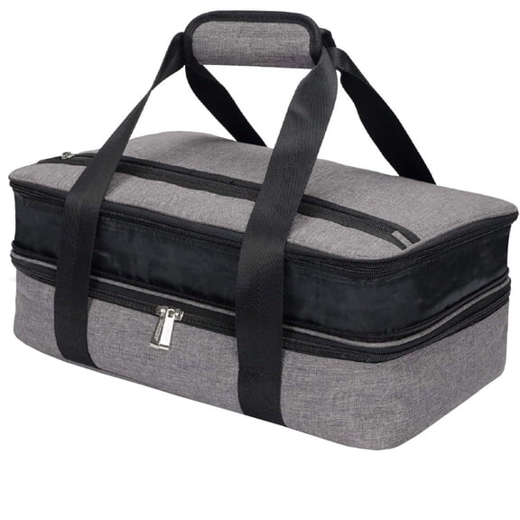 Expandable Double Layer Insulated Food Carrier, Thermal Pizza Casserole Bag with Aluminum Foil Lining, Reusable Hot Cold Food Tote for Picnic Potluck Travel