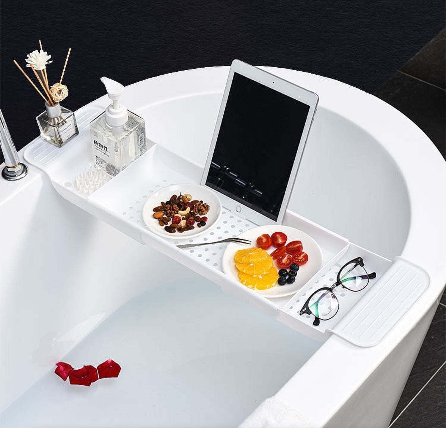Expandable Drain Bath Shelf Caddy Tray, Multifunctional Plastic Bathtub ...