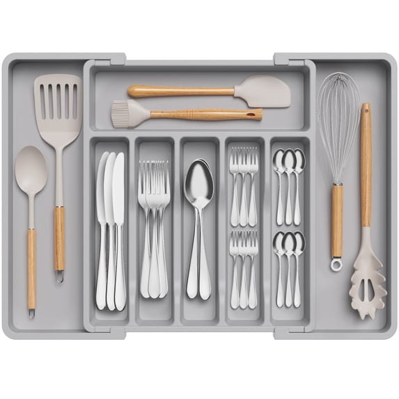 Expandable Drawer Organizer,Utensil Holder,Silverware Tray for Drawer, Multipurpose Kitchen Organizers And Storage Solution,Cutlery Tray for Forks, Knives
