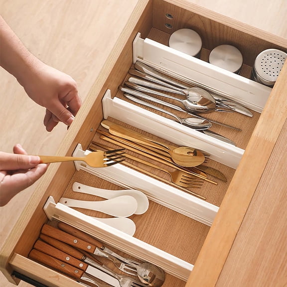 Expandable Drawer Organizers - 14.6x3.7x1.2in White Adjustable Dividers, Customizable Partition for Kitchen, Office, Bathroom, and Closet Drawer Tray Inserts