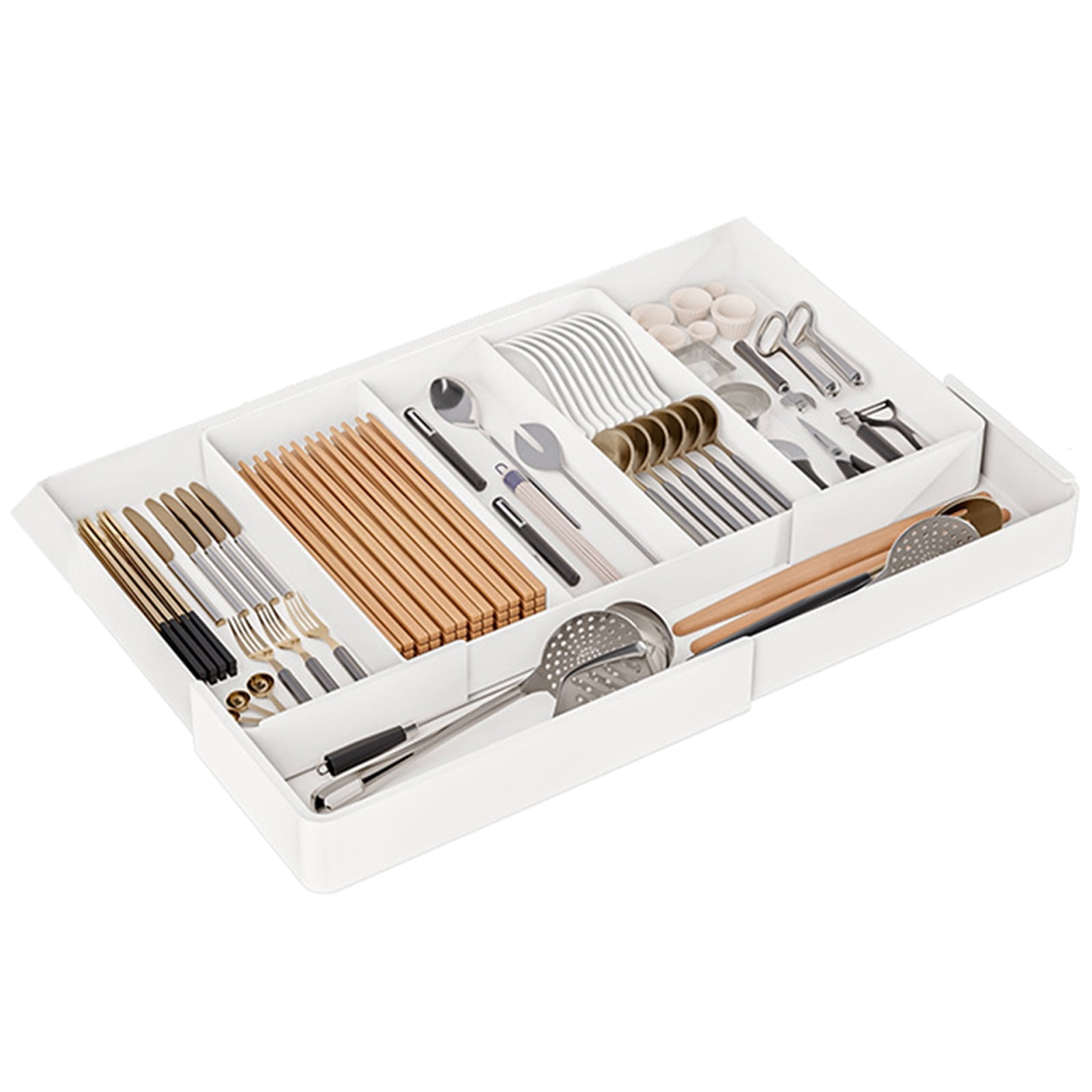 Expandable Drawer Organizers for Kitchen Utensils Adjustable Tray with Multiple Compartments for Spoons Forks and Cutter