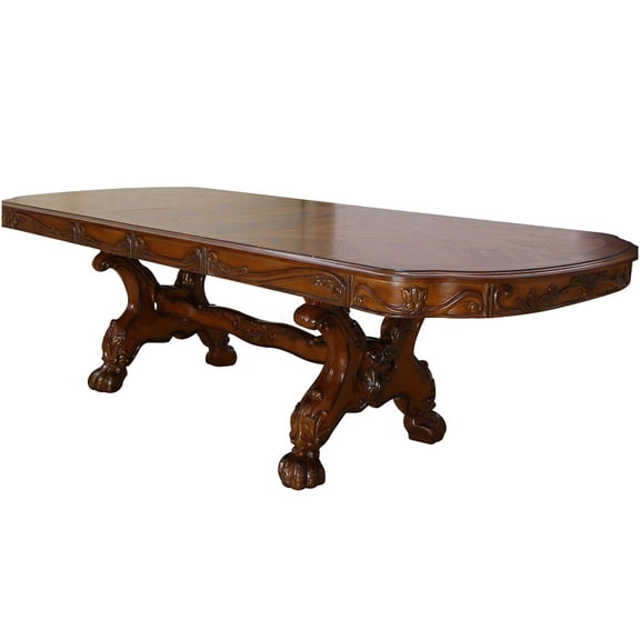 Expandable Dresden Cherry Dining Table with Trestle Base, Antique Oak Finish