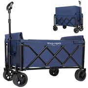 Expandable Dual-Layer Utility Wagon Cart, Upgraded 5" 2" Wide Wheels, 220 LBS Heavy Duty Collapsible Wagon with 100% Extra Space, Grocery Cart for Camping, Shopping, Sports, Gardening, Fishing, Dark