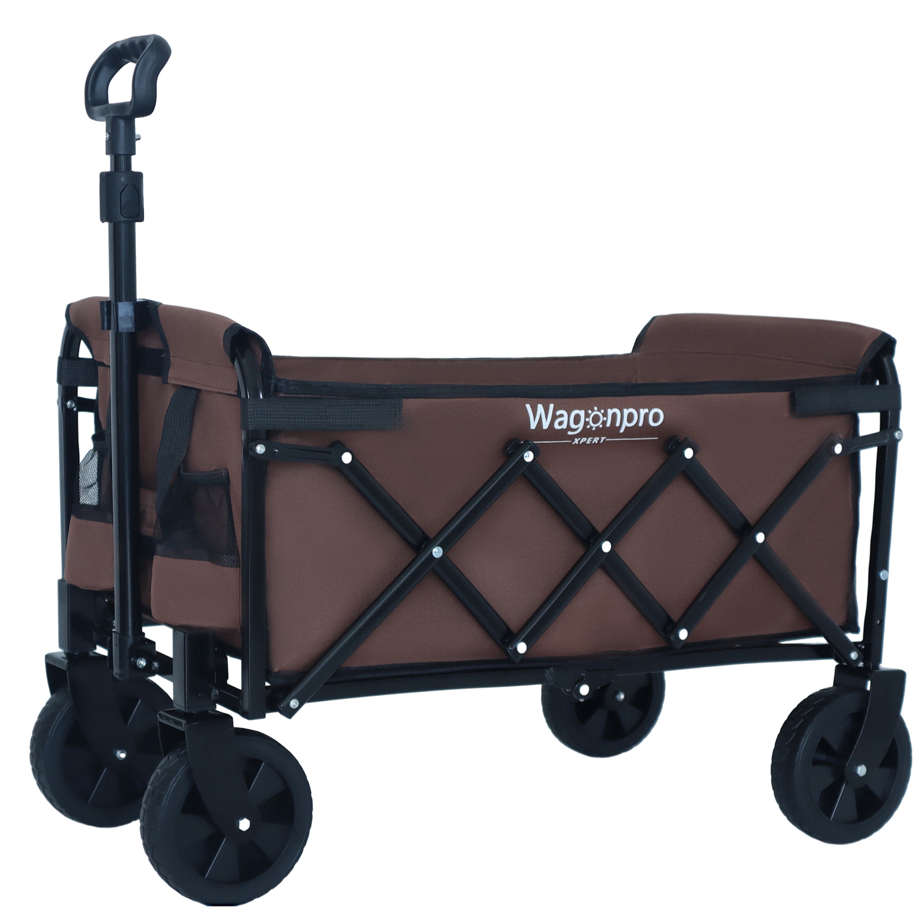 Expandable Dual-Layer Utility Wagon with 100% Extra Space, Grocery Cart for Camping, Shopping, Sports, Gardening, Fishing, Supports 225lbs, Brown