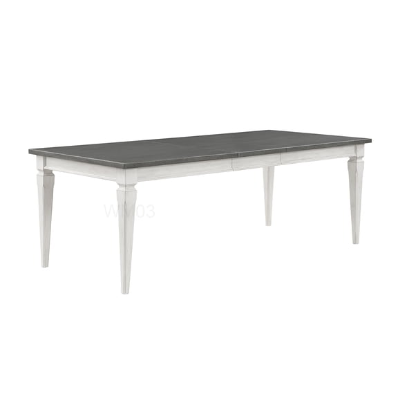Expandable Farmhouse Dining Table with Leaf in Gray and Weathered White
