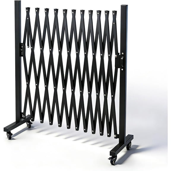 Expandable Fence, 11.5FT Expandable Barricade, Portable Folding Barricade Gate with Locking Casters, Adjustable Mobile Barricade Metal Traffic Fence,Black