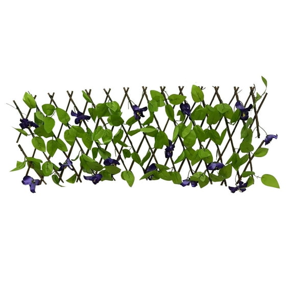 Expandable Fence with Leaves,Expandable Purple Flower Fence,Expandable Fence Privacy Screen for Balcony Patio Outdoor,Decorative Faux Ivy Fencing Panel,Artificial Decorative Faux Ivy Fencing Panel