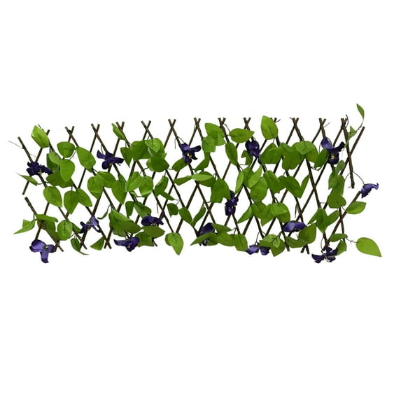 Expandable Fence with Leaves,Expandable Purple Flower Fence,Expandable Fence Privacy Screen for Balcony Patio Outdoor,Decorative Faux Ivy Fencing Panel,Artificial Decorative Faux Ivy Fencing Panel