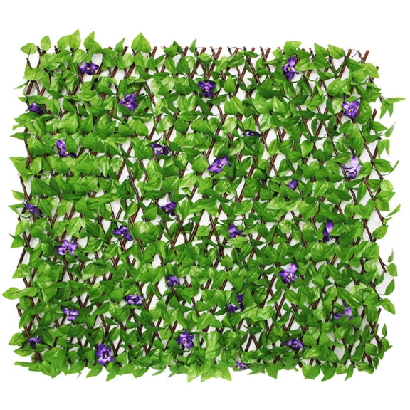 Expandable Fence Privacy Screen for Balcony Patio Outdoor,Decorative Ivy Fencing Panel,Artificial Hedges (Single Sided Leaves) (1, Purple Flowers)
