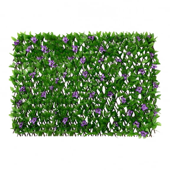Expandable Fence Privacy Screen with Flowers, Artificial Greenery Lattice Fence for Outdoor Garden, Patio, Balcony, Wood Retractable Hedge Screen for Wall Decor and Privacy Protection