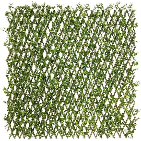 Expandable Fence Privacy Screen, Stretchable Artificial Faux Buxus Hedge Green Leaves Wall Fencing Panel Heavy Duty for Balcony Patio Outdoor, Décor Single Sided 15" x 48" 4pcs
