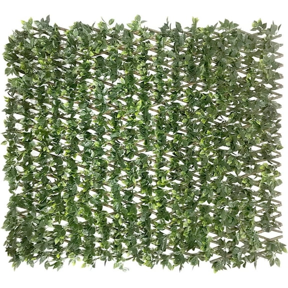 Expandable Fence Privacy Screen, Stretchable Artificial Faux Rose Hedge Green Leaves Wall Fencing Panel Heavy Duty for Balcony Patio Outdoor, Décor Single Sided 15" x 48" 4pcs
